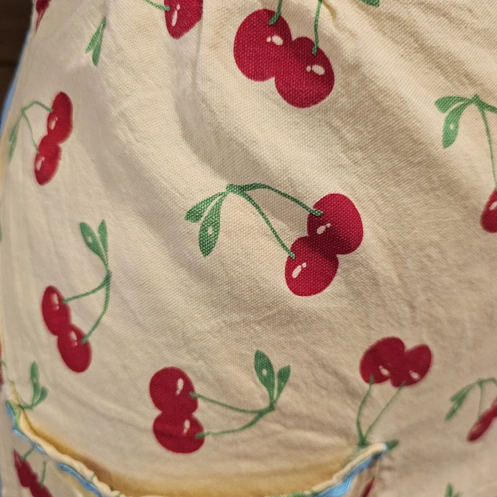 Retro Yellow Cotton Half Apron w/ Cherry Design